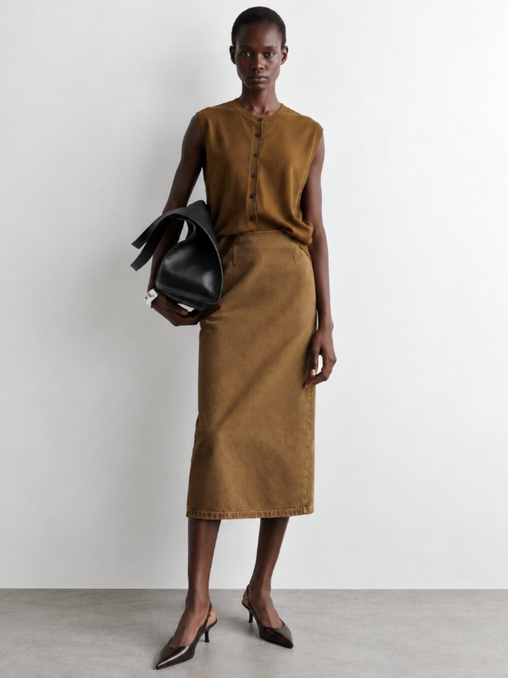 COS Straight Denim Midi Skirt in Caramel Brown